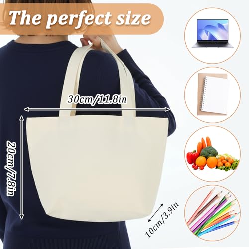Oqqlin 10 Pcs Small Canvas Tote Bags, Lightweight Mini Blank Tote Bag Portable Reusable Grocery Shopping Cloth Bags for DIY, Painting, Welfare Gifts, Advertising (11.8 x 7.8 x 3.9 Inch, Beige) - Image 4