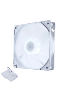 Generic مروحة صندوق PC هادئة 4 دبابيس 12 سم 120 مم LED للتبريد - 4 دبابيس كبيرة - بيضاء - ضوء أبيض - ساحر - مروحة هيكل 12 سم - بدون وسادة متينة 