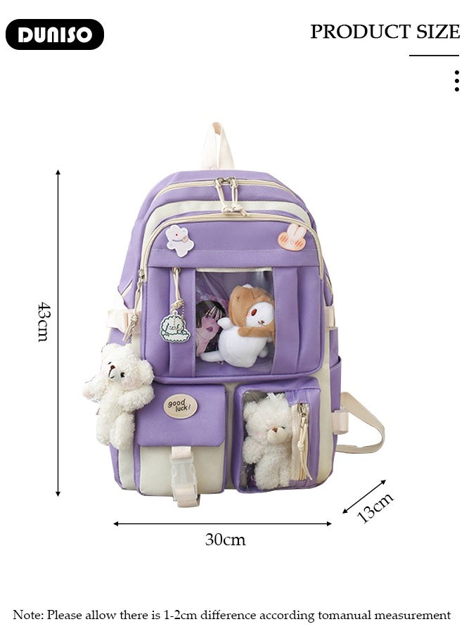 DUNISO 5 Pcs School Bags Set With Anti-Theft,School Backpack Set For Girls With Multiple Pockets ,Anime And Cartoon Schoolbag Set For New Semester Gifts ,Fashion Bookbag Set For Primary Elementary High School And Girls Kindergarten  - Image 4