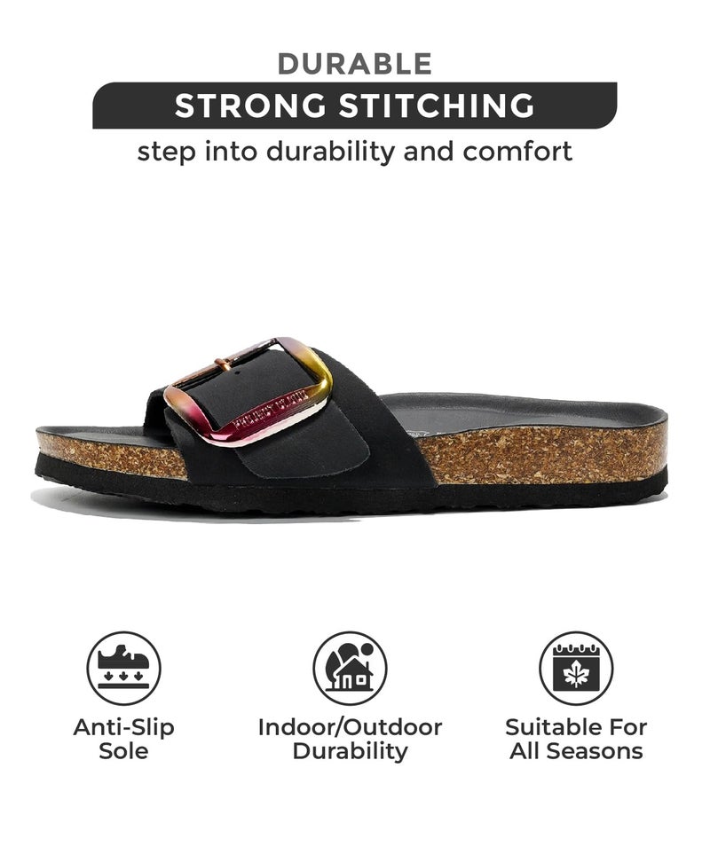 Project Cloud Genuine Leather Sandals Summer Beach Essentials - Flip Flops & Slides with Memory Foam Insole Womens Sandals Comfortable Women Footwear (Mykonos,Blackmatt,5.5) - Image 3