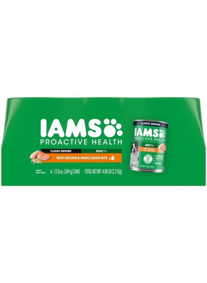Iams Proactive Health Adult Wet Dog Food Classic Ground with Chicken and Rice, 13 oz. Cans (6 Count, Pack of 1) - Image 1
