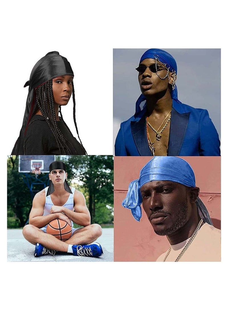 Captaintech Silky Durag Men Soft Silk 360 Wave Headwrap Unisex Cap Bandana Turban Hat with Long Tail and Wide Strap for Kids Women 2 Pcs - Image 3