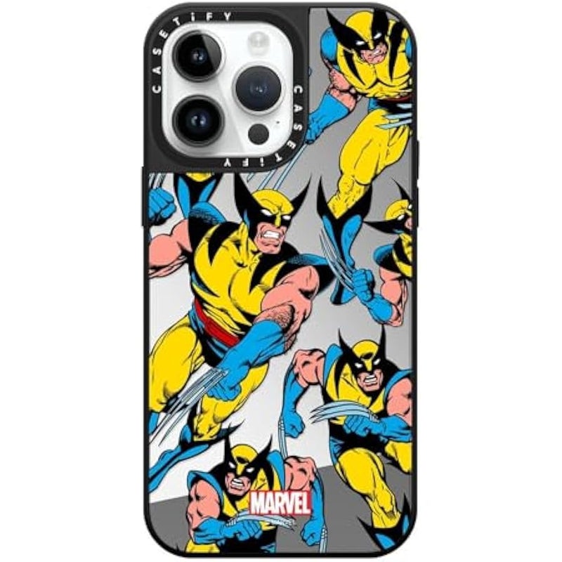 Casetify Mirror iPhone 14 Pro Max Case 【Deadpool & Wolverine Co-Lab / 4.9ft Drop Protection/Magsafe】 - Wolverine Pattern Case - Silver on Black - Image 1