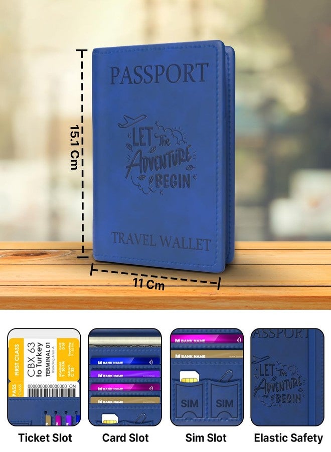 فيدوس حافظة جواز سفر فاخرة من الجلد الصناعي من فيدوس، مناسبة للرجال والنساء، مزودة بفتحات لبطاقات الائتمان/الخصم، وبطاقة الهوية، والعملات، وبطاقات الصعود إلى الطائرة، ومنظم وثائق سفر محمي بتقنية RFID، لون أزرق - Image 2