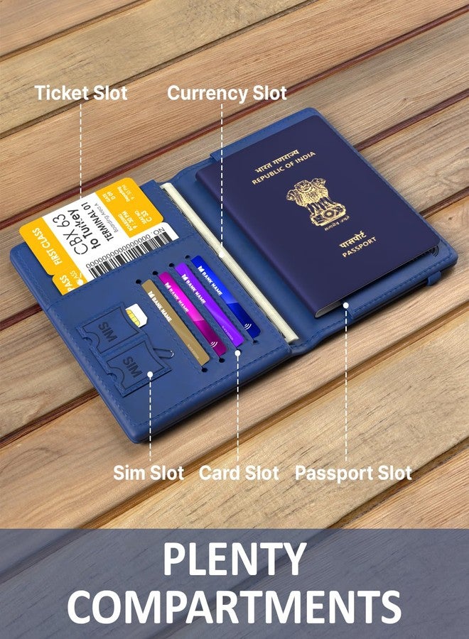 فيدوس حافظة جواز سفر فاخرة من الجلد الصناعي من فيدوس، مناسبة للرجال والنساء، مزودة بفتحات لبطاقات الائتمان/الخصم، وبطاقة الهوية، والعملات، وبطاقات الصعود إلى الطائرة، ومنظم وثائق سفر محمي بتقنية RFID، لون أزرق - Image 3