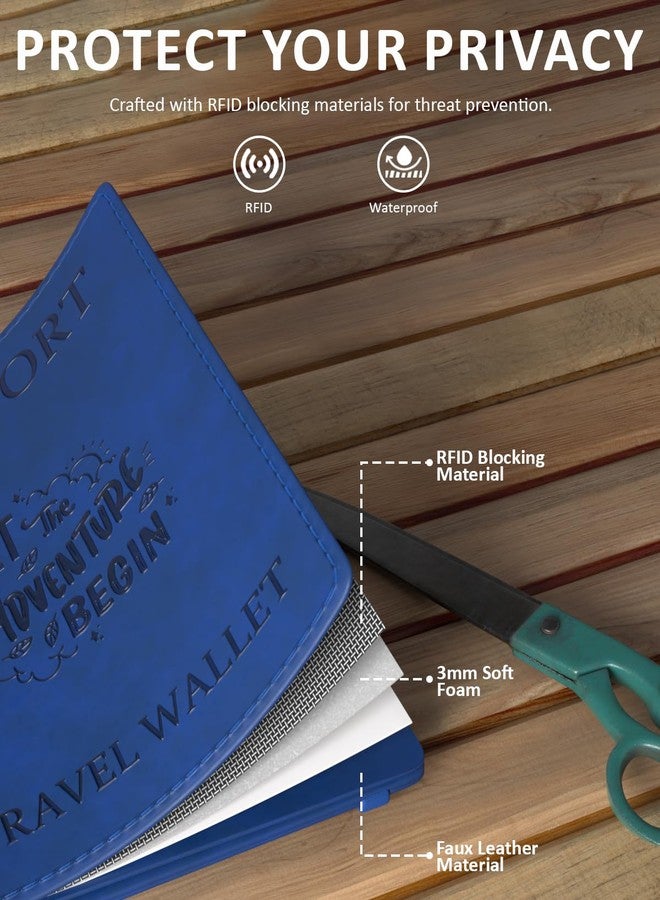 فيدوس حافظة جواز سفر فاخرة من الجلد الصناعي من فيدوس، مناسبة للرجال والنساء، مزودة بفتحات لبطاقات الائتمان/الخصم، وبطاقة الهوية، والعملات، وبطاقات الصعود إلى الطائرة، ومنظم وثائق سفر محمي بتقنية RFID، لون أزرق - Image 4