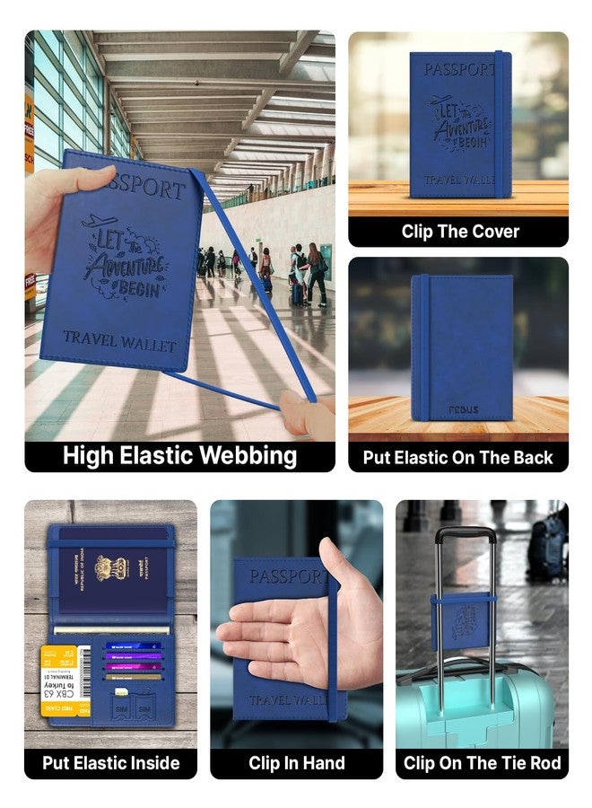 فيدوس حافظة جواز سفر فاخرة من الجلد الصناعي من فيدوس، مناسبة للرجال والنساء، مزودة بفتحات لبطاقات الائتمان/الخصم، وبطاقة الهوية، والعملات، وبطاقات الصعود إلى الطائرة، ومنظم وثائق سفر محمي بتقنية RFID، لون أزرق - Image 5