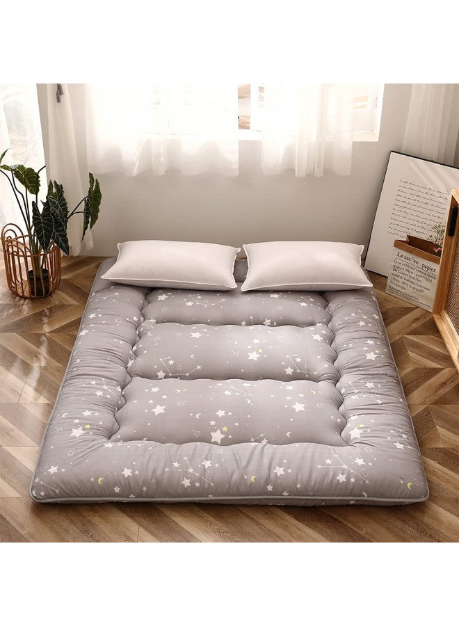 MAXYOYO Grey Constellation Japanese Floor Futon Mattress, Tatami Floor Mat Portable Camping Mattress Kids Sleeping Pad Foldable Roll Up Floor Lounger Couch Bed with Mattress Protector Queen Size  - Image 1