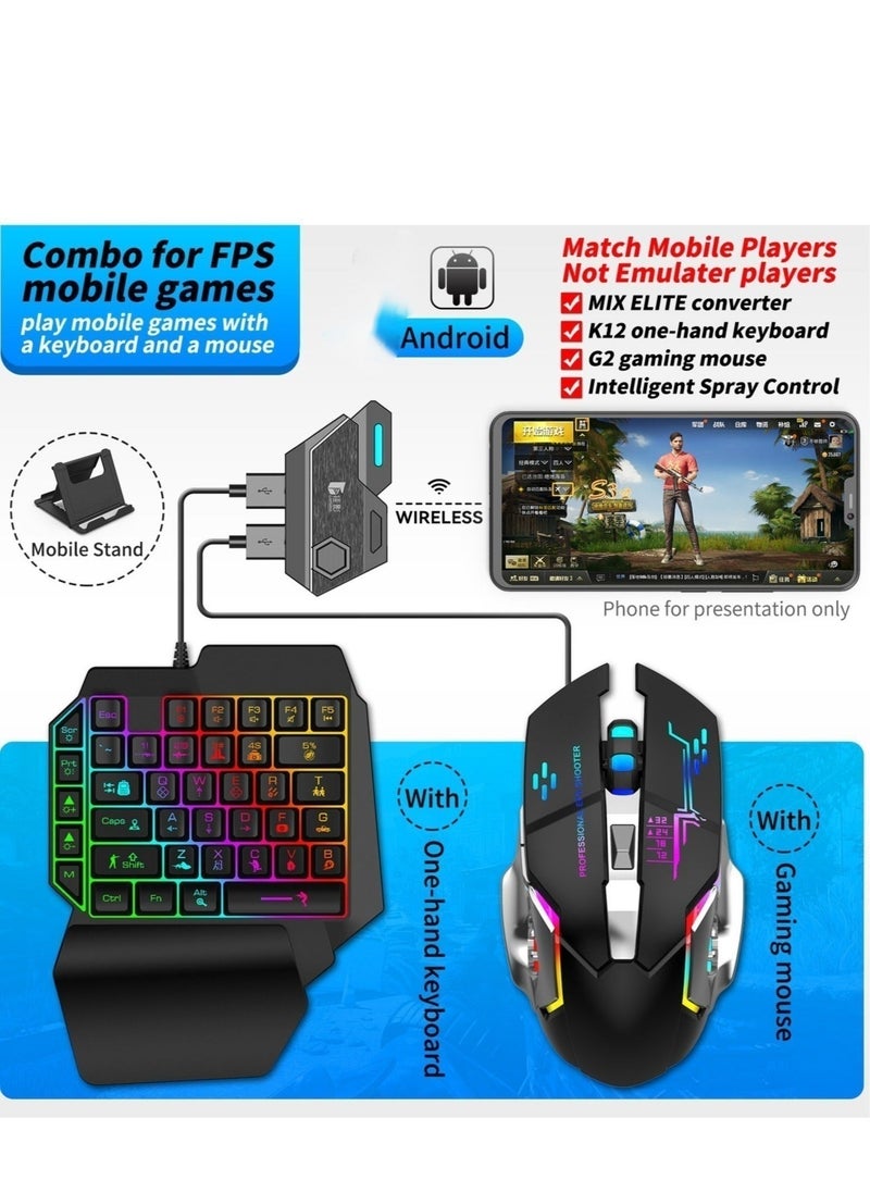 Generic - Mix Elite mobile gaming keyboard and mouse 4-piece set (Mix Elite converter+K12 keyboard+G2mouse+stand) - Image 1