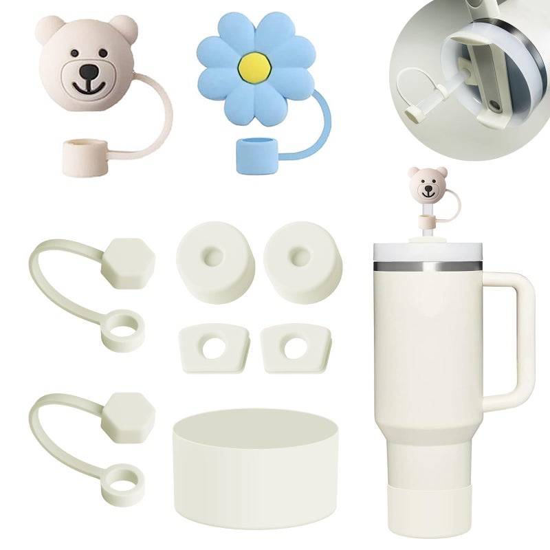 Mefaster Stanley Cup Accessories Set Includs 6Pcs Silicone Spill Proof Stopper 2Pcs Straw Cover Cap for 910 mm Straw 1Pcs Silicone Boot for Stanley Cup 40oz30oz Tumbler Cream standard