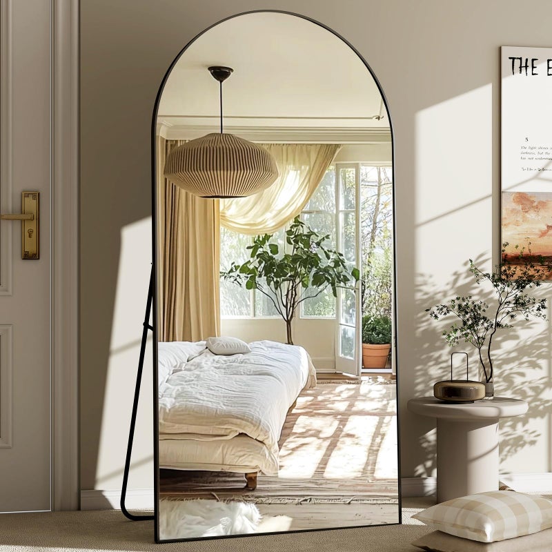 GLSLAND30x71 inch Wall Mount Arched Full Length MirrorAluminum Alloy Frame High DefinitionFull Body Mirror for Bedroom or Living RoomBlack