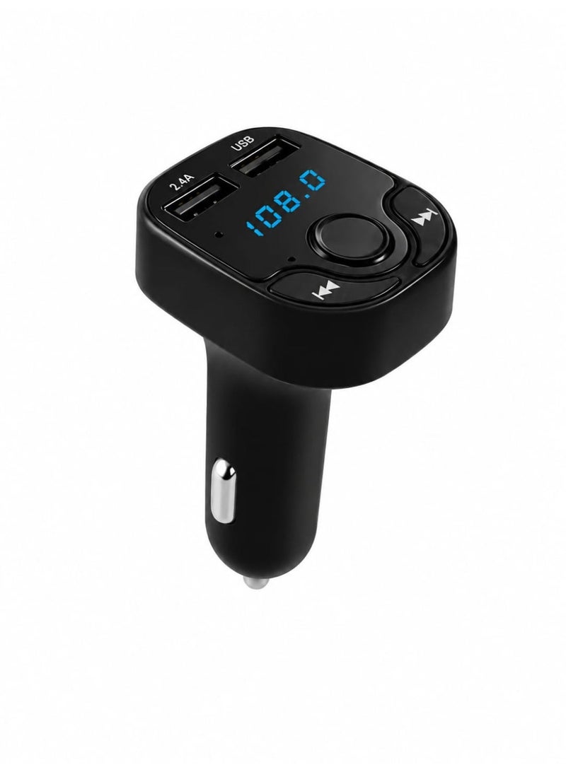 جهاز إرسال FM بلوتوث للسيارة مع شاشة رقمية وشحن سريع - شاحن سيارة بمنفذي USB للموسيقى والمكالمات - مشغل MP3 للسيارة QC3.0 بقوة 25 وات مع بلوتوث وراديو - Image 1