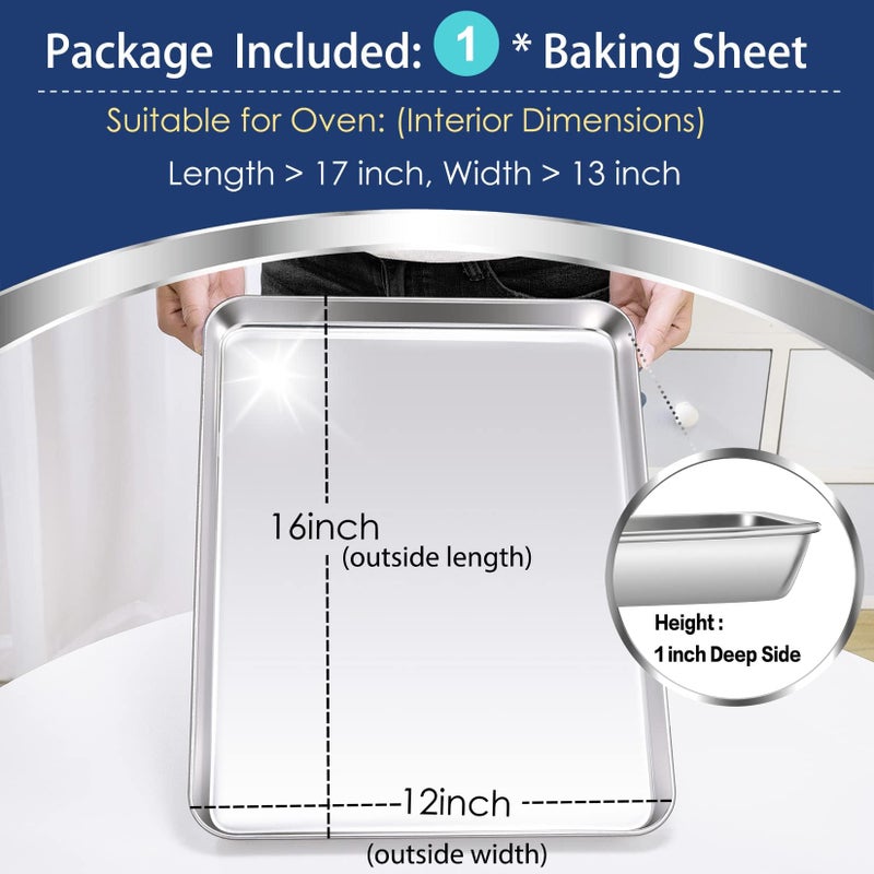 ORLENIC Large Stainless Steel Baking Sheet 16x12x1 Inch – Heavy Duty Cookie & Roasting Pan Tray, Non-Toxic Oven Baking Sheet, Mirror Finish, Dishwasher Safe, Deep Rim Rectangle Sheet Pan for Cooking & Baking - Image 3