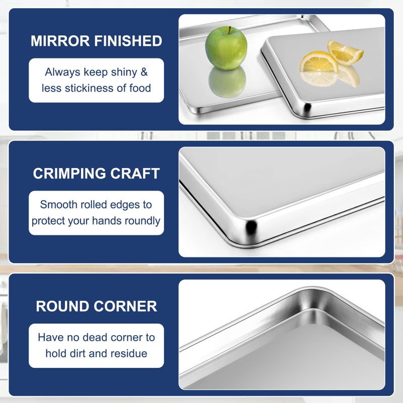 ORLENIC Large Stainless Steel Baking Sheet 16x12x1 Inch – Heavy Duty Cookie & Roasting Pan Tray, Non-Toxic Oven Baking Sheet, Mirror Finish, Dishwasher Safe, Deep Rim Rectangle Sheet Pan for Cooking & Baking - Image 4