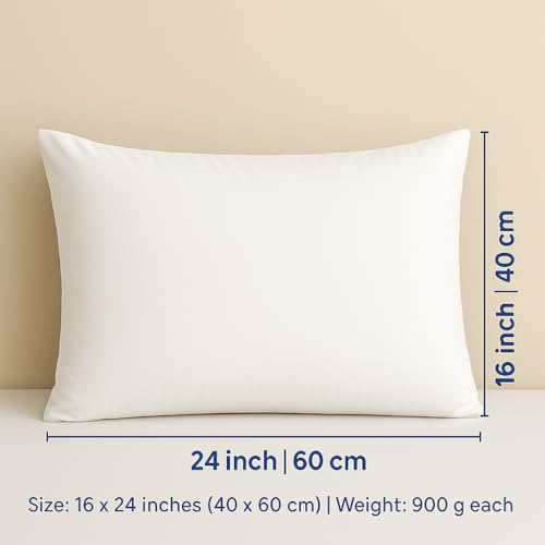 Welspun Easy Sleep Microfiber Pillow Set of 2 | Soft Density Neck Support Pillows for Back Sleepers | Luxurious Hotel-Style Pillow Fillers | 16 x 24 Inches | White - Image 2