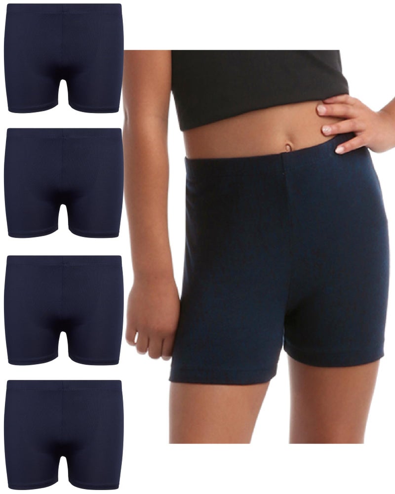 Rene Rofe Girls Athletic Shorts - 4 Pack Soft Stretch Breathable Girls Bike Shorts Four-Way Stretch Cheer Dance Sports Short, Size 10-12, Uniform Navy - Image 1