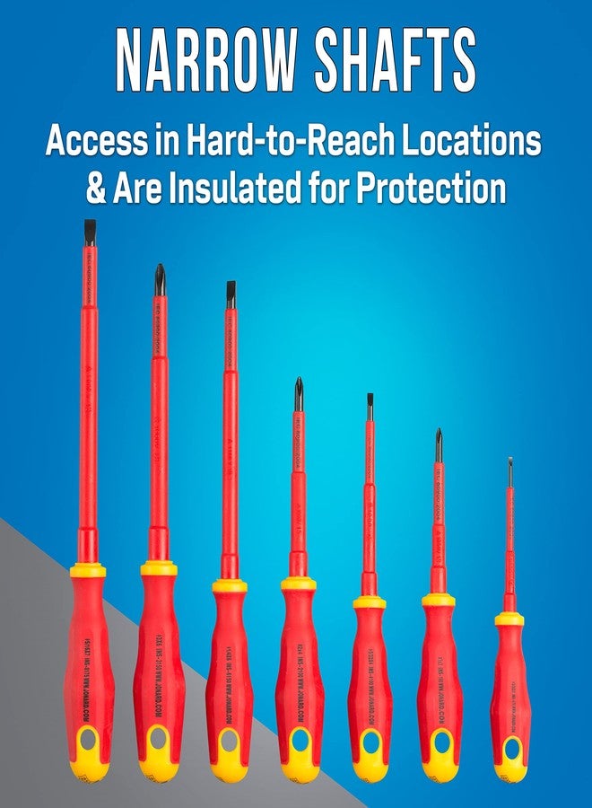 جونارد تولز مجموعة مفكات براغي معزولة TK-70INS من Jonard Tools، مكونة من 7 قطع، مع مفكات براغي فيليبس رقم 1 و2 و3 وأربع مفكات براغي معزولة بفتحات في الخزانة - Image 4