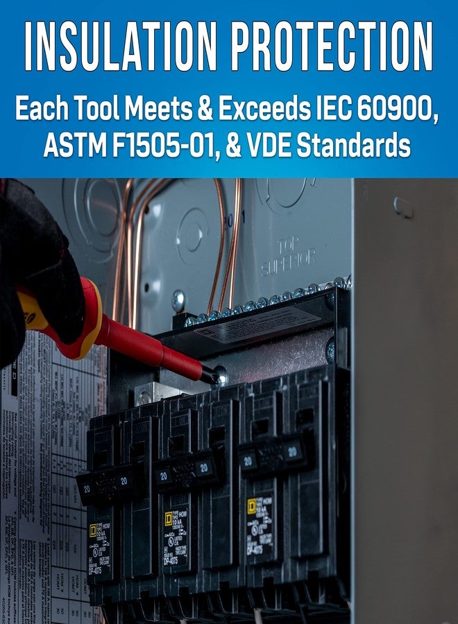 جونارد تولز مجموعة مفكات براغي معزولة TK-70INS من Jonard Tools، مكونة من 7 قطع، مع مفكات براغي فيليبس رقم 1 و2 و3 وأربع مفكات براغي معزولة بفتحات في الخزانة - Image 3