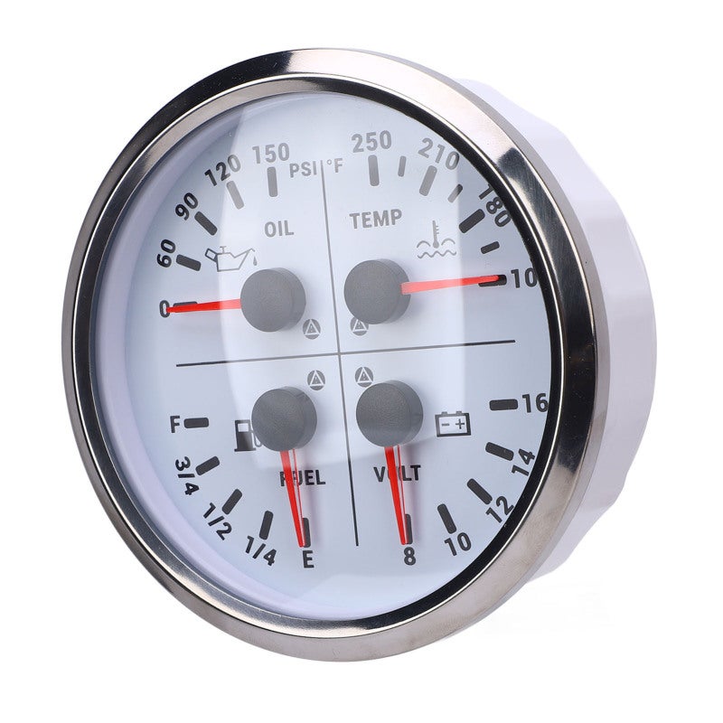 4 In 1 Multifunction Gauge White Dial Silver Bezel Compact Space-Saving Design - Wide Accurate Indicating Range Engine Monitoring Gauge for Motorhomes Yachts Trucks - Image 5