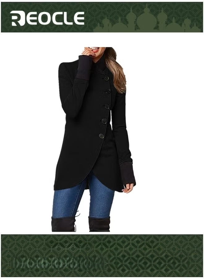 REOCLE Women's Coat Solid Color Long Sleeve Coat Sweater Casual Zipper Hooded Button Long Suede Jacket - Image 1