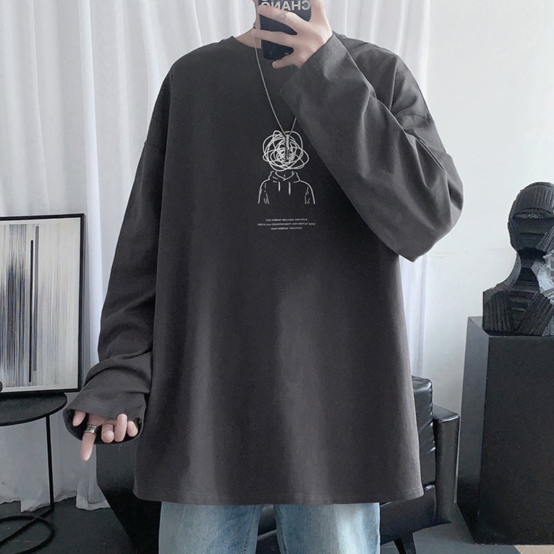 Plus-Sized Long-Sleeved T-Shirt Men'S Fat Top Trendy Hong Kong Style Long T-Shirt Student Casual Base Shirt - Image 1