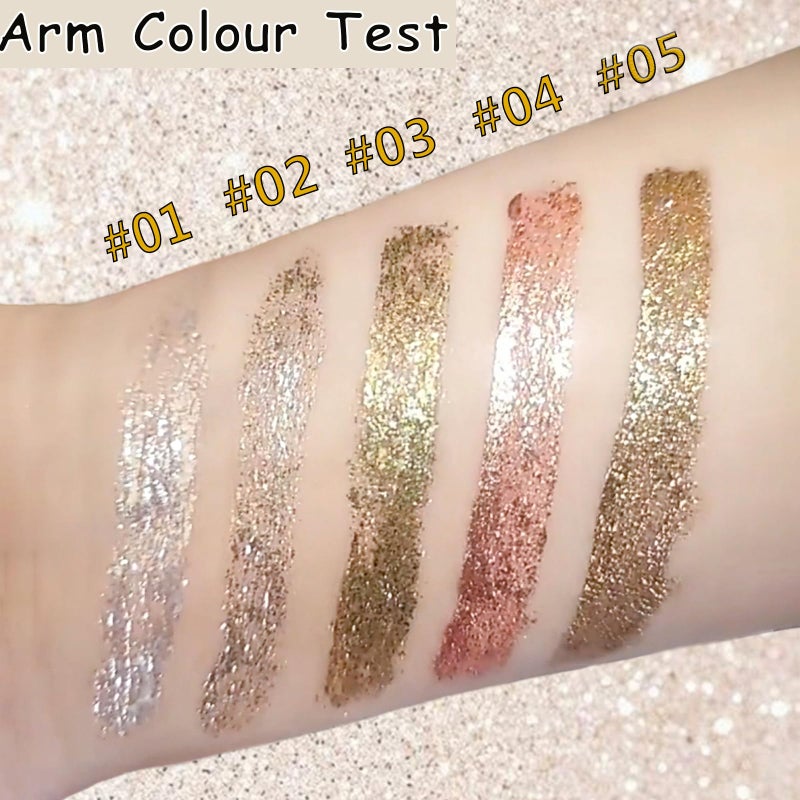 Glitter Liquid Eyeliner, 5 Colors Eyeliner Colorful Set, Shimmer Metallic Silver White, Gold Sparkling Eye Liner, Long Lasting Flare Eye Liner Liquid, Diamond Eye Makeup Set - Image 4