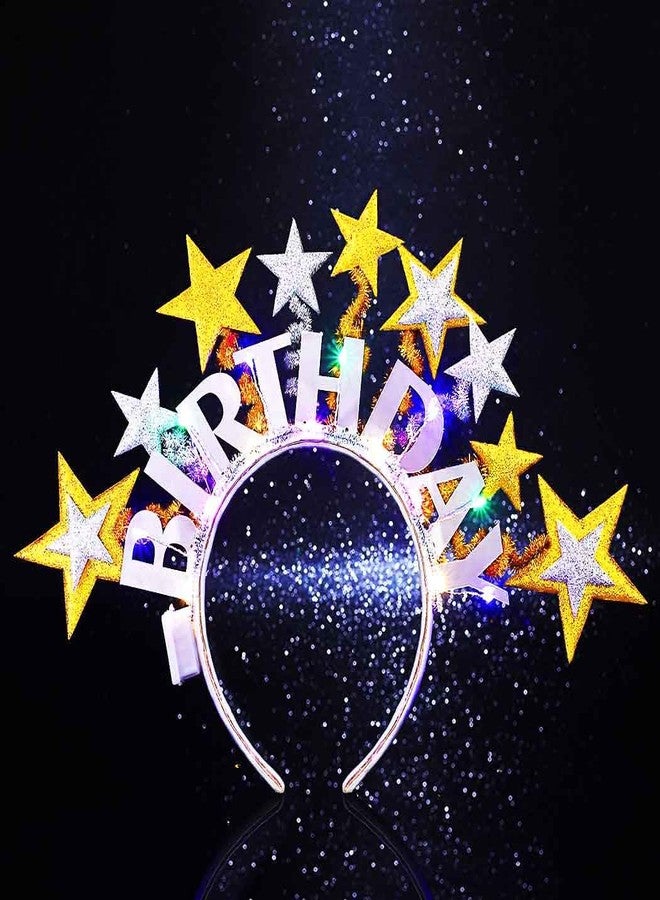 GENBREE Light Up Birthday Headband Crown Glow Star Hair Accessories For Women - Image 1