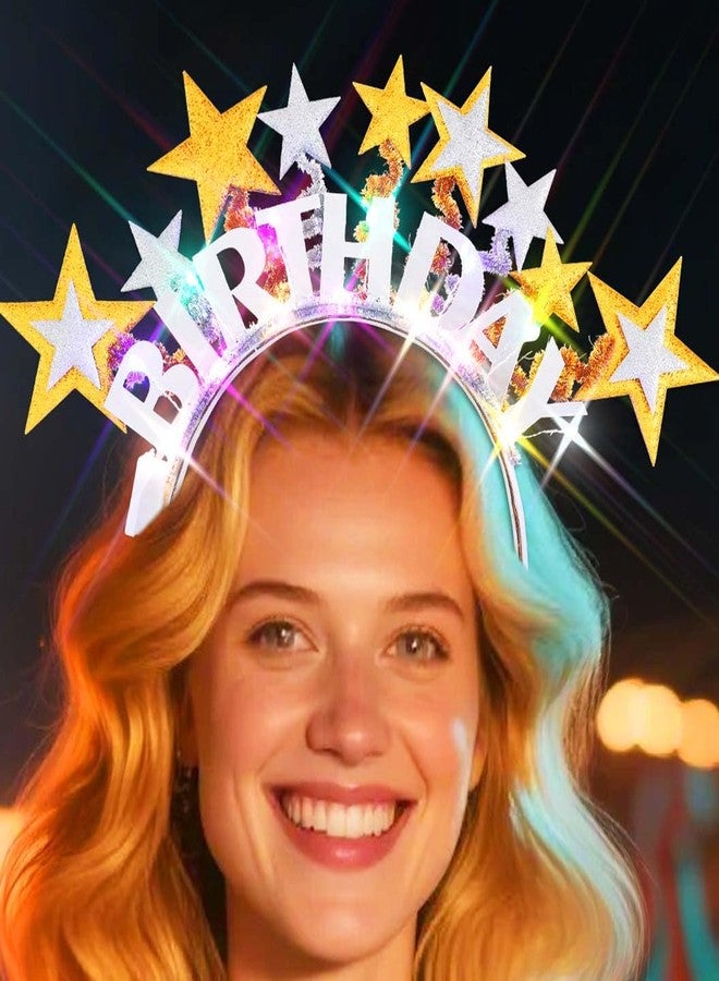 GENBREE Light Up Birthday Headband Crown Glow Star Hair Accessories For Women - Image 2