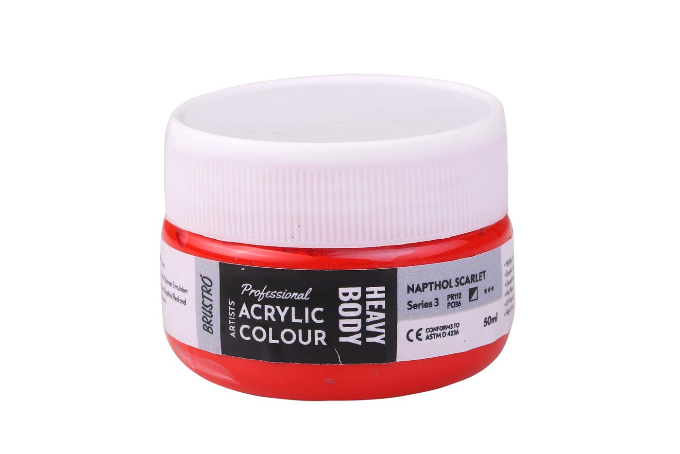 BRUSTRO Professional Artists Heavybody Acrylic Paint 50Ml Napthol Scarlet (Sr 3) | Ideal for Paper, Canvas, Water-Based Colours, Non-Toxic, Inter-mixable Colors, Crafters, Fine Art Students