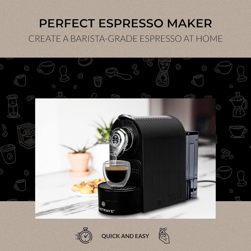 ChefWave Espresso Machine and Coffee Maker (Black) - Compatible with Nespresso Capsules, Programmable, One-Touch, Italian 20 Bar High-Pressure Pump Bundle with Pod Holder and Glasses - Image 5