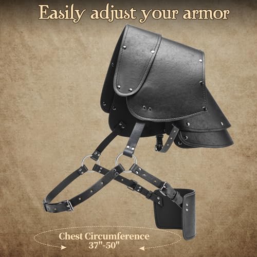 Berenlu مجموعة زي النهضة للرجال من بيرينلو - حزام وسلاح درع الكتف وأساور جلدية مزيفة وشال فايكنغ لملحقات كوسبلاي (أسود A) - Image 5
