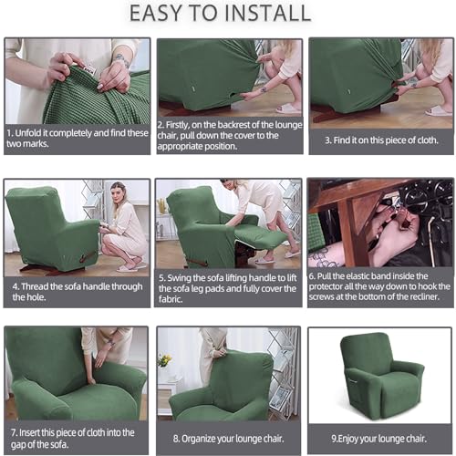 KEKUOU Recliner Chair Covers Lazy Boy Recliner Covers Stretch Couch Cover Slipcovers 1 Piece Furniture Protector with Elastic Bottom for Dog,Kids.(Recliner, Greyish Green) - Image 5