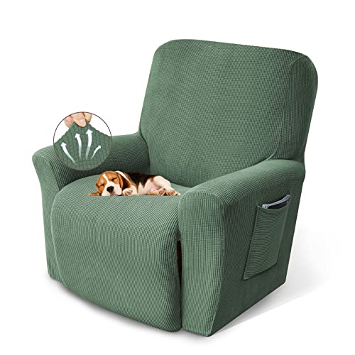 KEKUOU Recliner Chair Covers Lazy Boy Recliner Covers Stretch Couch Cover Slipcovers 1 Piece Furniture Protector with Elastic Bottom for Dog,Kids.(Recliner, Greyish Green) - Image 1