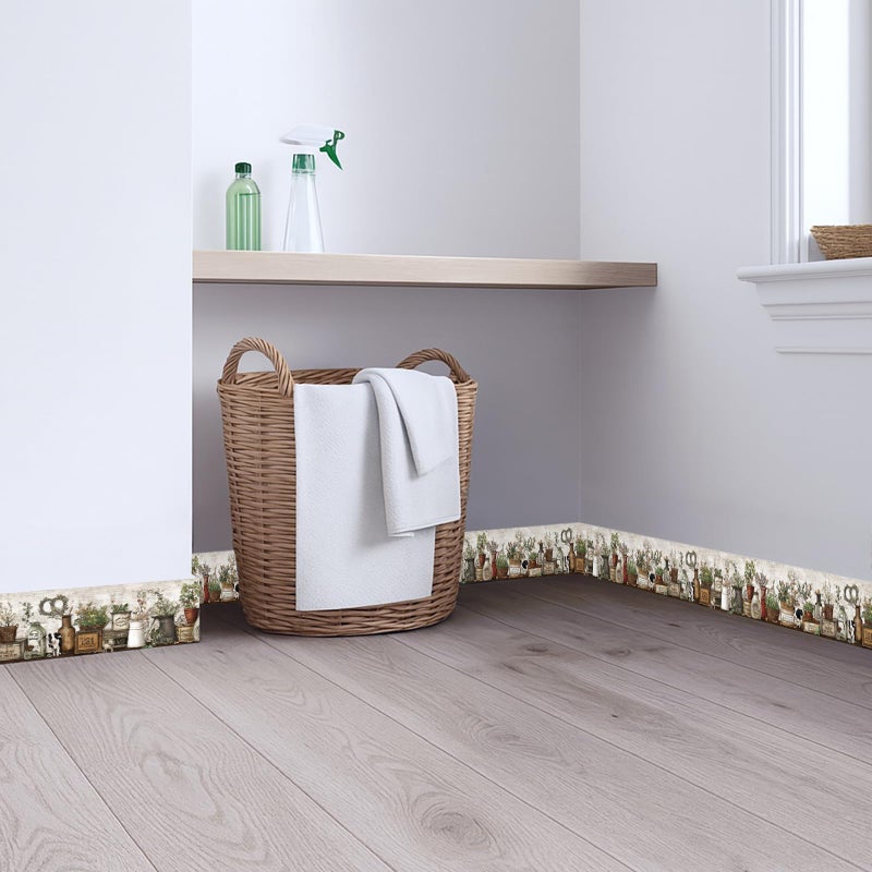 IOHEFY Farmhouse Peel and Stick Wallpaper Border for Kitchen Wall - 15ft x 4in Wipeable Vinyl Rustic Country, Removable Vintage Cotton Floral Border for Bathroom Cabinet - Image 4
