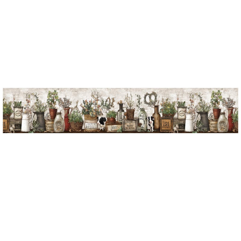 IOHEFY Farmhouse Peel and Stick Wallpaper Border for Kitchen Wall - 15ft x 4in Wipeable Vinyl Rustic Country, Removable Vintage Cotton Floral Border for Bathroom Cabinet - Image 2