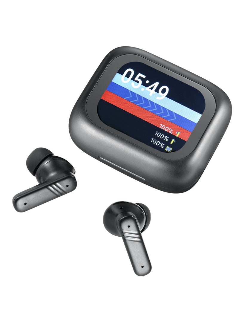 Zoook سماعات أذن لاسلكية حقيقية مع شاشة LCD بحجم 2.01" وحافظة شحن بلوتوث 5.4 مع إلغاء الضوضاء ENC، ميكروفون، 40 ساعة من وقت التشغيل، وتحكم باللمس، سماعات رأس لاسلكية ذات صوت عميق لجهاز iPhone 16، 15، 14، 13، Samsung Galaxy S24، S23، هواتف أندرويد، أجهزة لوحية، سماعات ستيريو TWS مدمجة باللون الأسود - Image 1