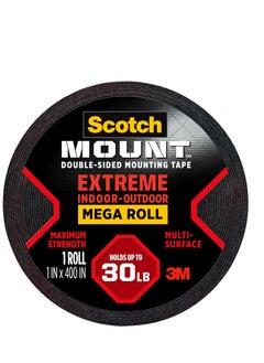 Scotch  Scotch mount double sided tape heavy duty black extreme mounting tape 1 roll adhesive tape 1 in x 400 in wall tape  - Image 1