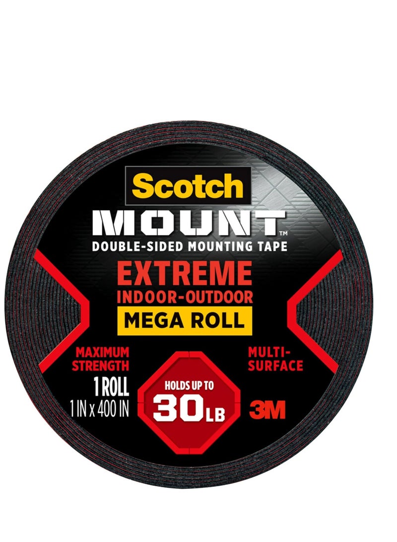 Scotch  Scotch mount double sided tape heavy duty black extreme mounting tape 1 roll adhesive tape 1 in x 400 in wall tape  - Image 1