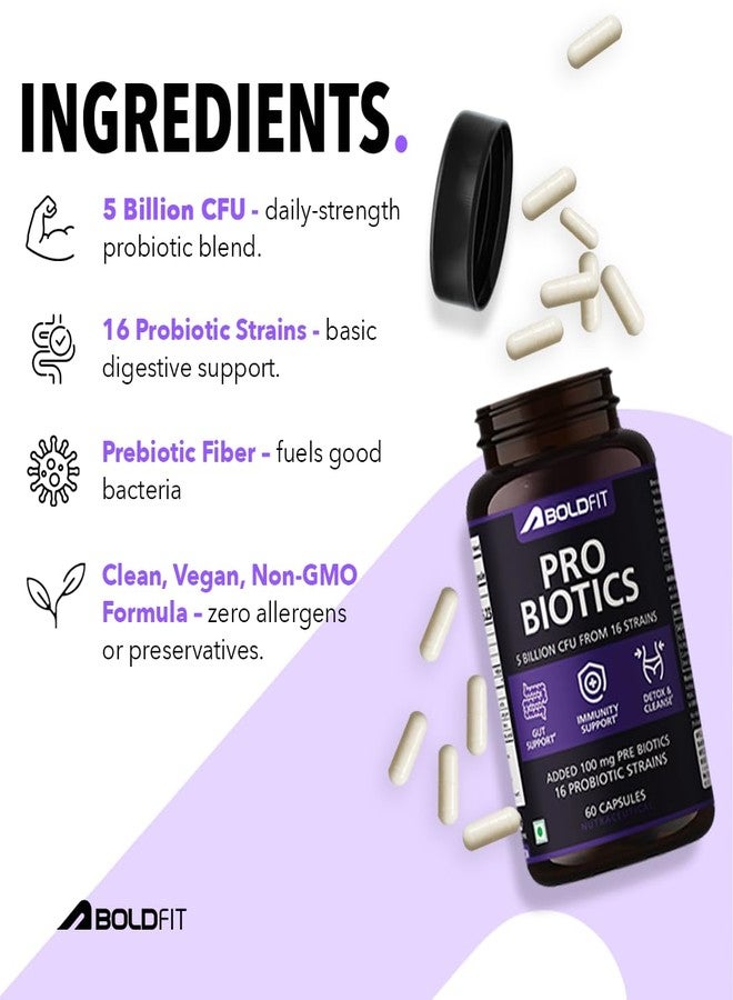 Boldfit Probiotics 5 Billion CFU with 16 Strains and Prebiotics for Gut Cleanse Detox Digestive Health Bloating Relief Constipation Probiotic Supplement for Men and Women Supports Immunity Booster - 60 Veg Capsules - Image 4