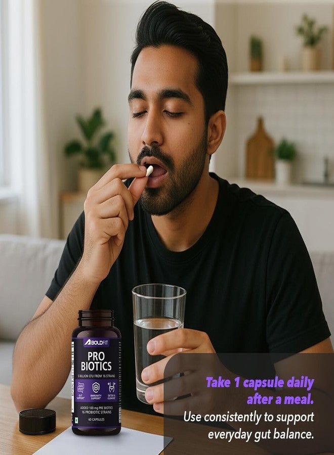 Boldfit Probiotics 5 Billion CFU with 16 Strains and Prebiotics for Gut Cleanse Detox Digestive Health Bloating Relief Constipation Probiotic Supplement for Men and Women Supports Immunity Booster - 60 Veg Capsules - Image 3