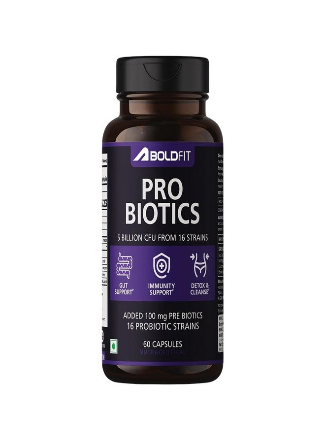 Boldfit Probiotics 5 Billion CFU with 16 Strains and Prebiotics for Gut Cleanse Detox Digestive Health Bloating Relief Constipation Probiotic Supplement for Men and Women Supports Immunity Booster - 60 Veg Capsules - Image 1