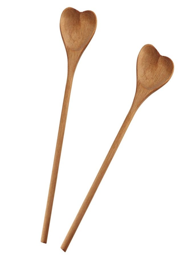 Kopida Set of 2 Heart Shaped Wooden Spoons, 11.2 Inch Long Handle Wooden Serving Mixing Spoon for Birthday, Housewarming, Bridal Shower, Wedding - Image 1