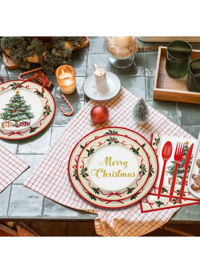 طقم أدوات مائدة لحفلات الكريسماس مكون من 80 قطعة، يشمل أطباقًا ورقية للاستخدام مرة واحدة، ومناديل، وأكوابًا ورقية. مناسب لحفلات الكريسماس، وحفلات أعياد الميلاد، واحتفالات الأعياد، والتجمعات العائلية. - Image 5