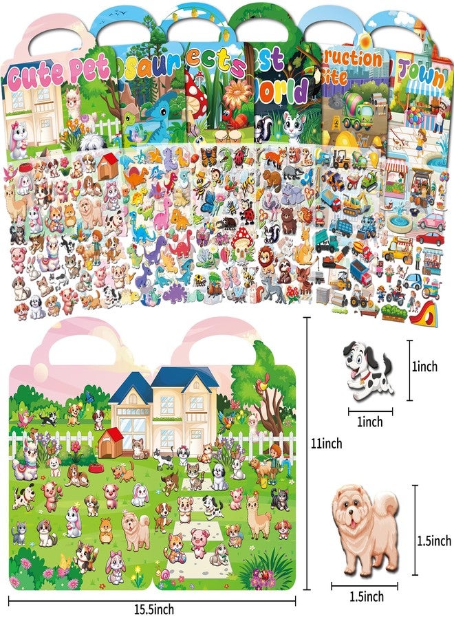 Kalysky 6 Set Reusable Sticker Books for Toddlers 2-4,1-3, Kids 3D Puffy Stickers (Dinosaurs, Forest, Town, Pets, Construction, Insects), Sticker Activity Books - Image 2