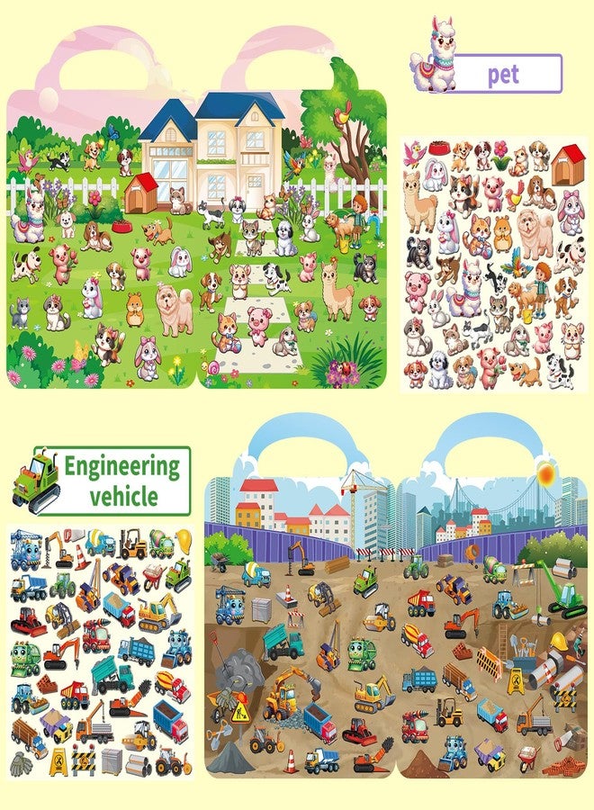 Kalysky 6 Set Reusable Sticker Books for Toddlers 2-4,1-3, Kids 3D Puffy Stickers (Dinosaurs, Forest, Town, Pets, Construction, Insects), Sticker Activity Books - Image 4