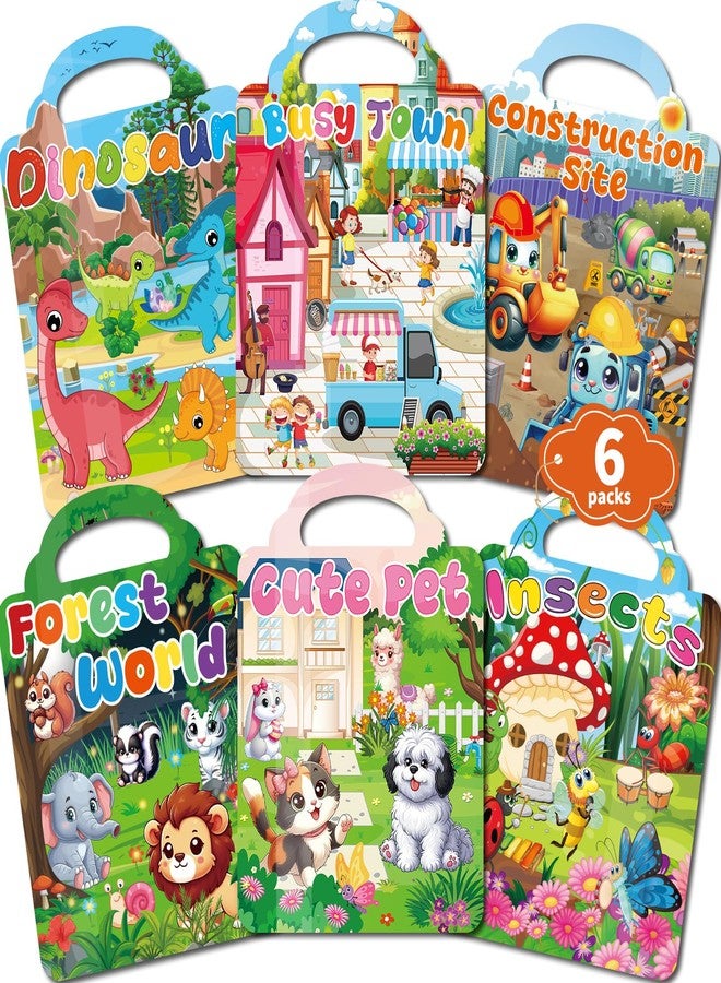 Kalysky 6 Set Reusable Sticker Books for Toddlers 2-4,1-3, Kids 3D Puffy Stickers (Dinosaurs, Forest, Town, Pets, Construction, Insects), Sticker Activity Books - Image 1