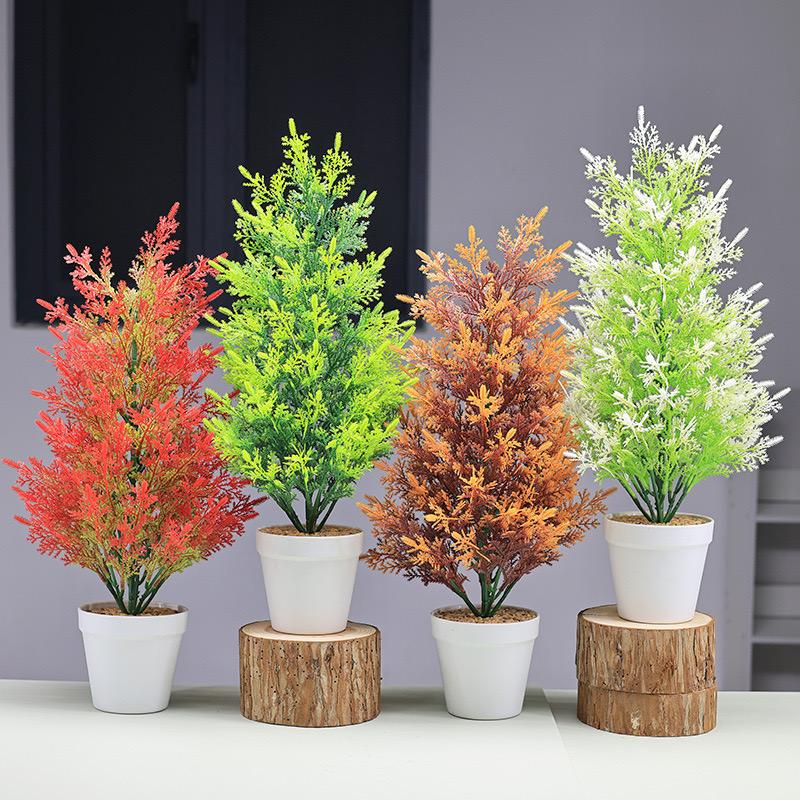 Plant Pine And Cypress Floor-Standing Potted Plant Ornaments Indoor Living Room Shopping Mall Fake Leaves Bionic Green Planting Christmas Pine - Image 2