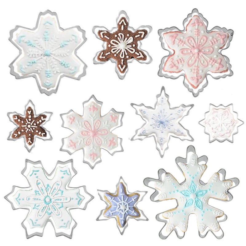 Snowflake Cookie Cutter Set of 10 pcs Stainless Steel Snowflake Shaped Christmas Cookie Cutters Fondant Baking Molds