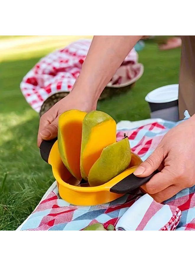 Yellow Stainless Steel Mango Cutter with Corer Heavy Duty Fruit Separator Knife Non Slip Base Ergonomic Handle For Kitchen Outdoor Picnic Fruit Parties Durable Kitchenware - Image 4