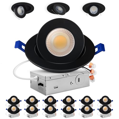 Adetu 4 inch 5CCT Gimbal Black Led Recessed Lights, 360°+90° Adjustable Directional Recessed Lighting, 2700K-5000K Dimmable Retrofit Eyeball Can Lights with Jbox, ETL&Energy Star (Black, 12 Pack) - Image 1